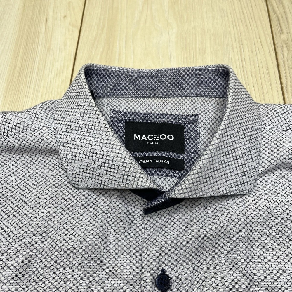 Maceoo Paris Button Up Geometric Micro Print Shirt Blue Men's Size 5/XL Italy - Picture 6 of 14